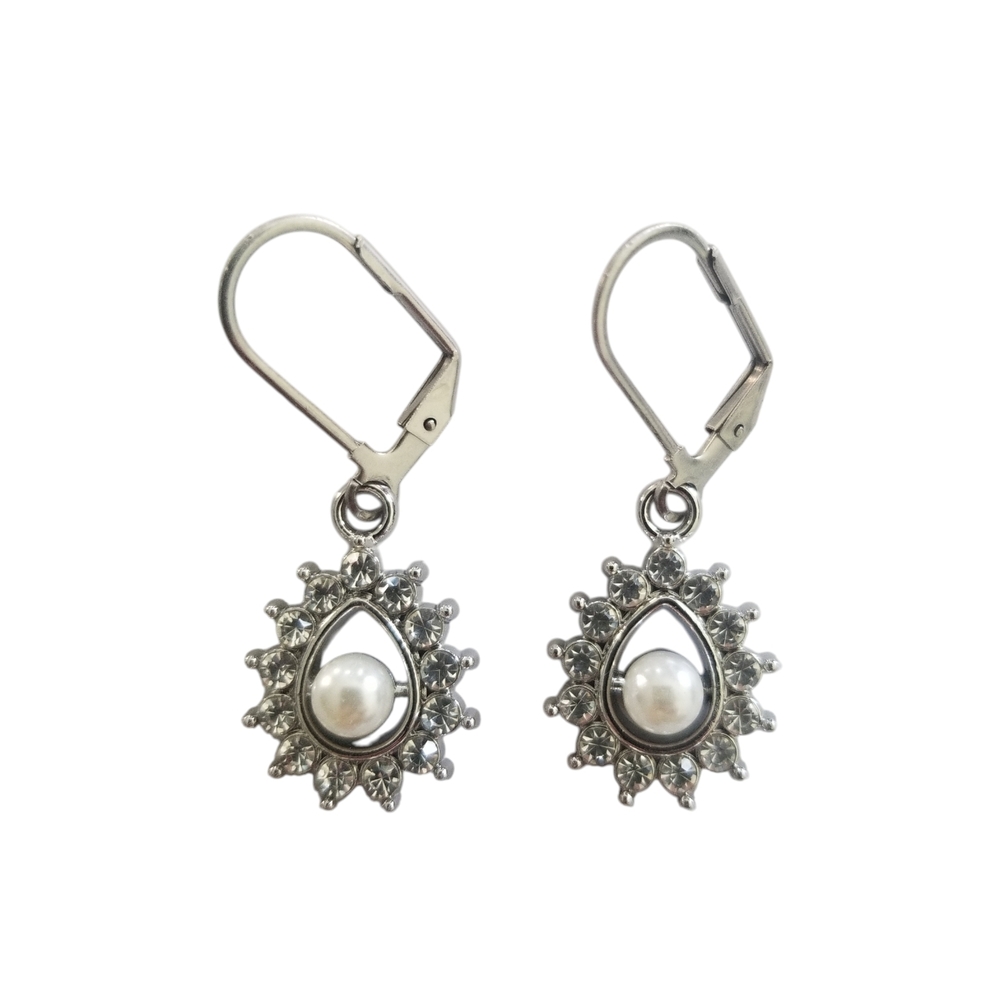 Handcrafted Rhinestone And Pearl Drop Earrings
